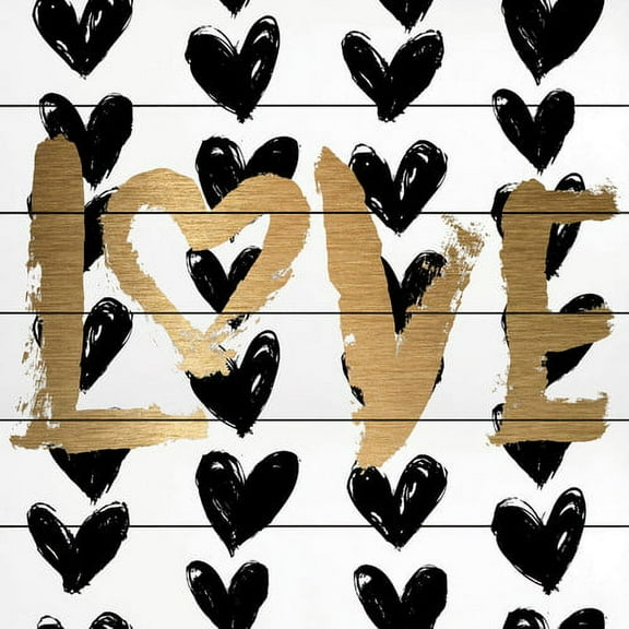 Marmont Hill Ptnq-30-Ww-40 40" X 40" "Black Hearts In Rows" Giclee Art Print On Wood