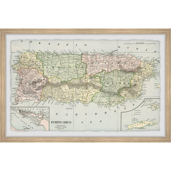 Marmont Hill Puerto Rico Colored Map Framed Wall Art, 8" x 12"