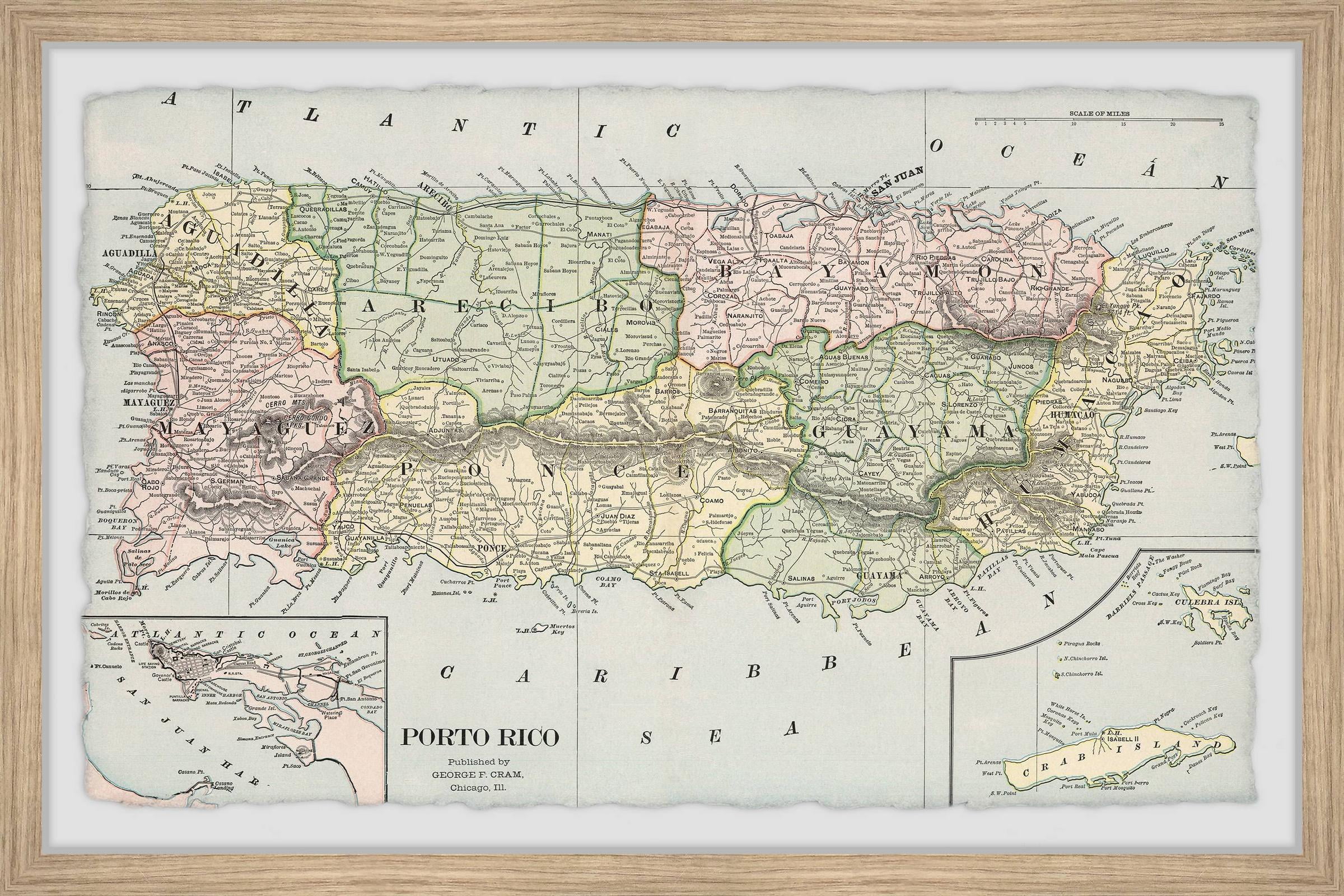 Marmont Hill Puerto Rico Colored Map Framed Wall Art