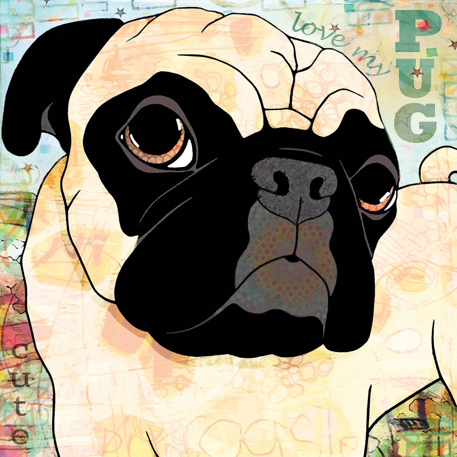 Marmont Hill "Pug Mug II" by Stephanie Gerace Painting Print on Wrapped Canvas