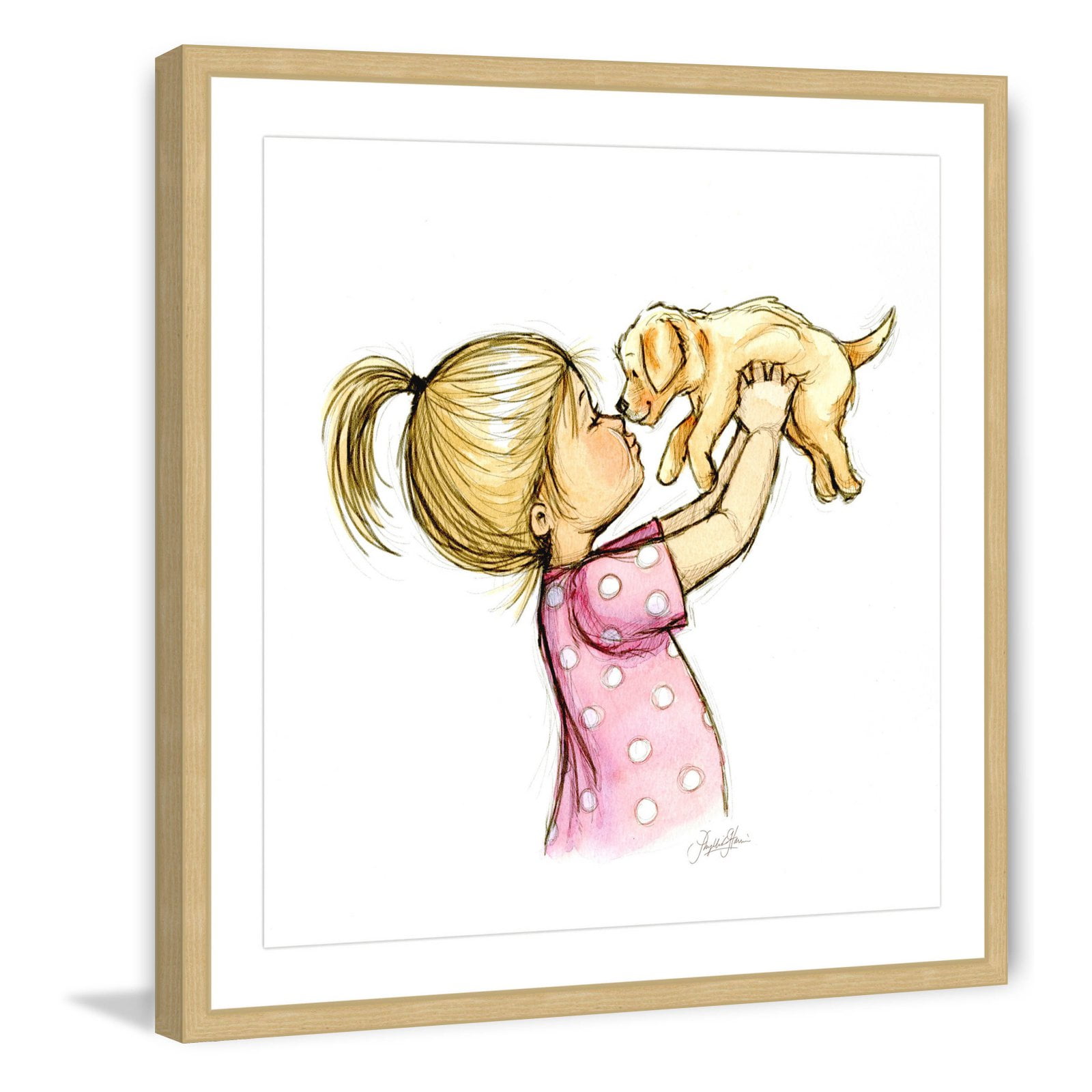 Marmont Hill "Puppy Loves Girl" By Phyllis Harris Framed Painting Art Print, 32.0" x 1.5"