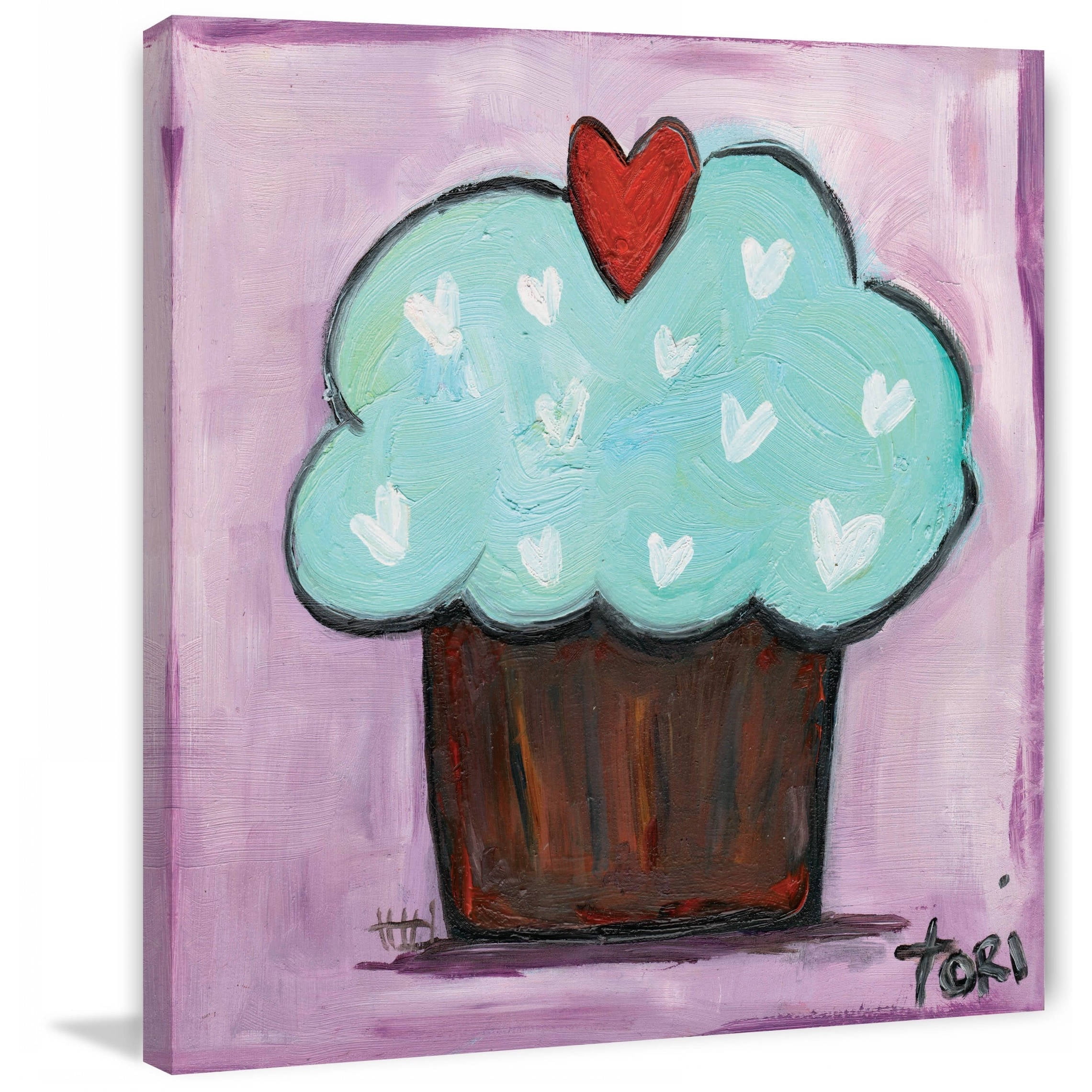 Marmont Hill "Purple Heart Cupcake" by Tori Campisi Painting Print on Canvas