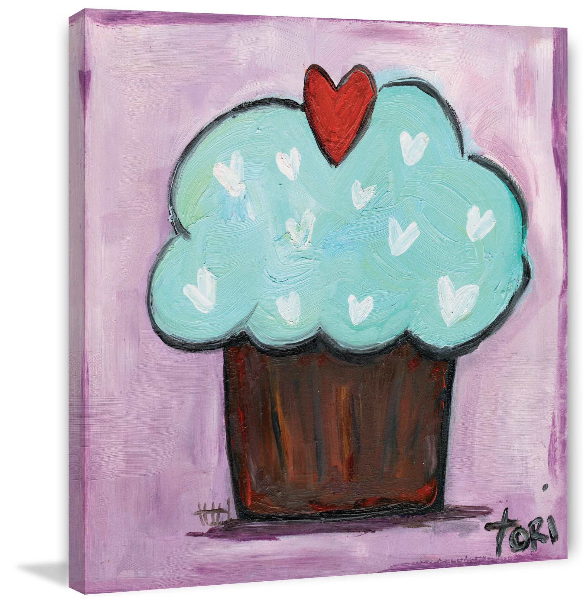 Marmont Hill "Purple Heart Cupcake" by Tori Campisi Painting Print on Canvas