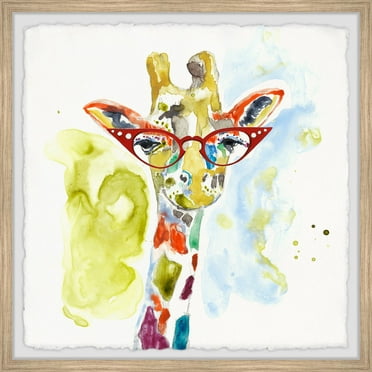 Marmont Hill Rainbow Giraffe Framed Wall Art, 12.00" x 1.50"