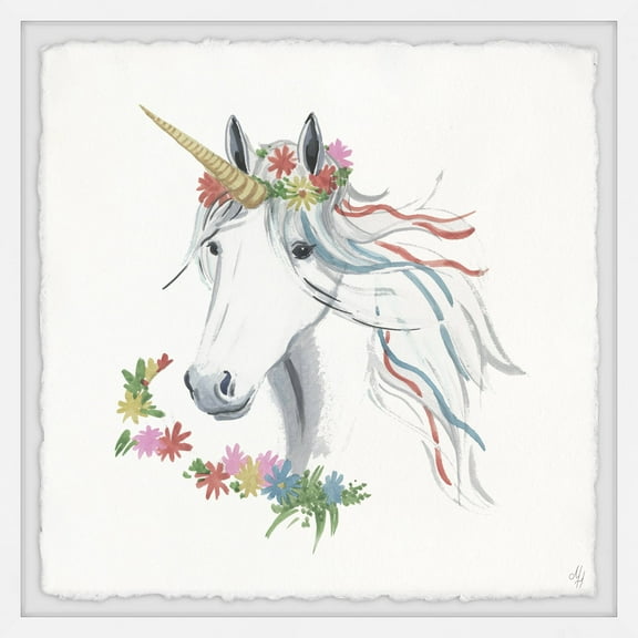 Marmont Hill Rainbow Unicorn V Framed Wall Art, 18.00" x 1.50"