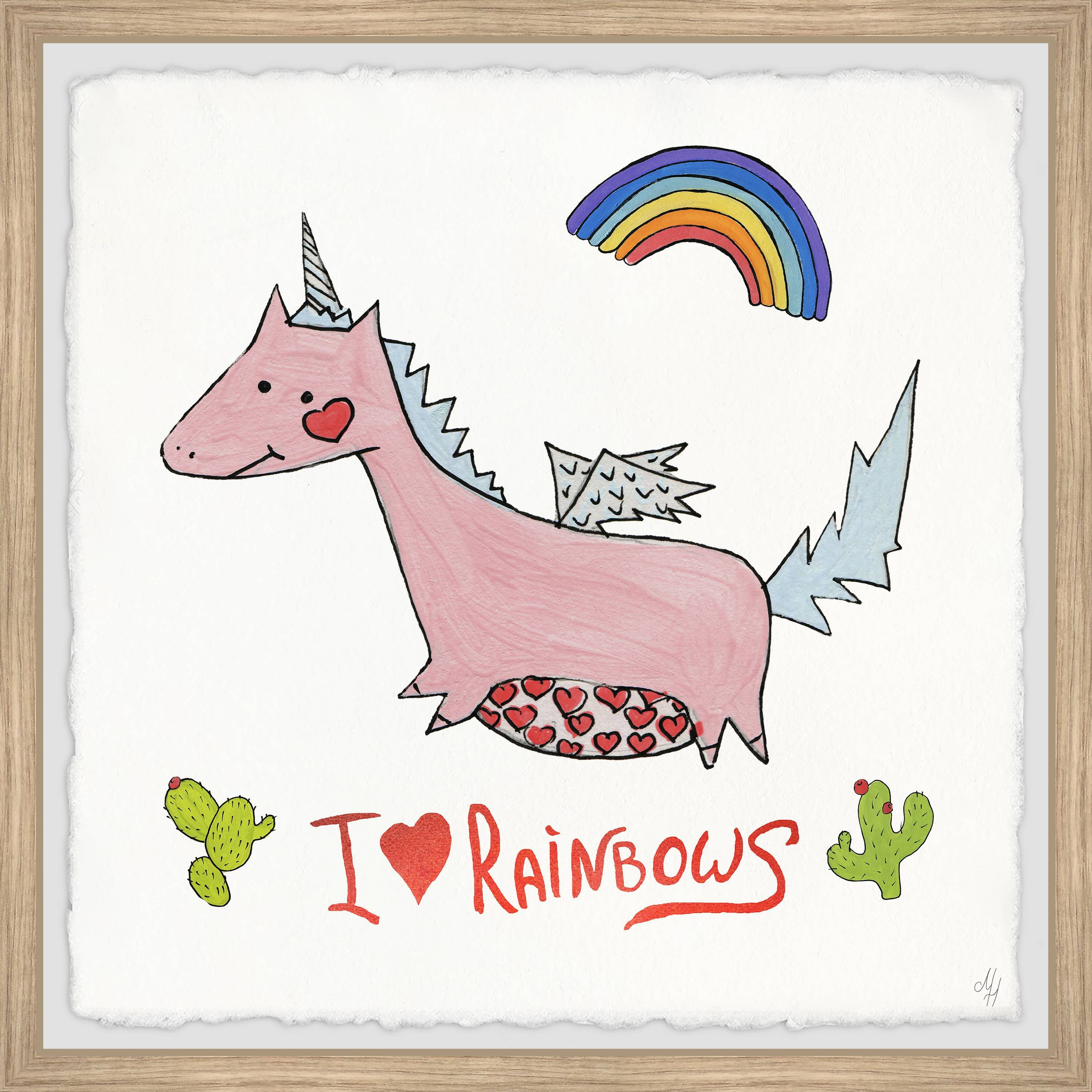 Marmont Hill Rainbow and Cactus Unicorn Framed Wall Art