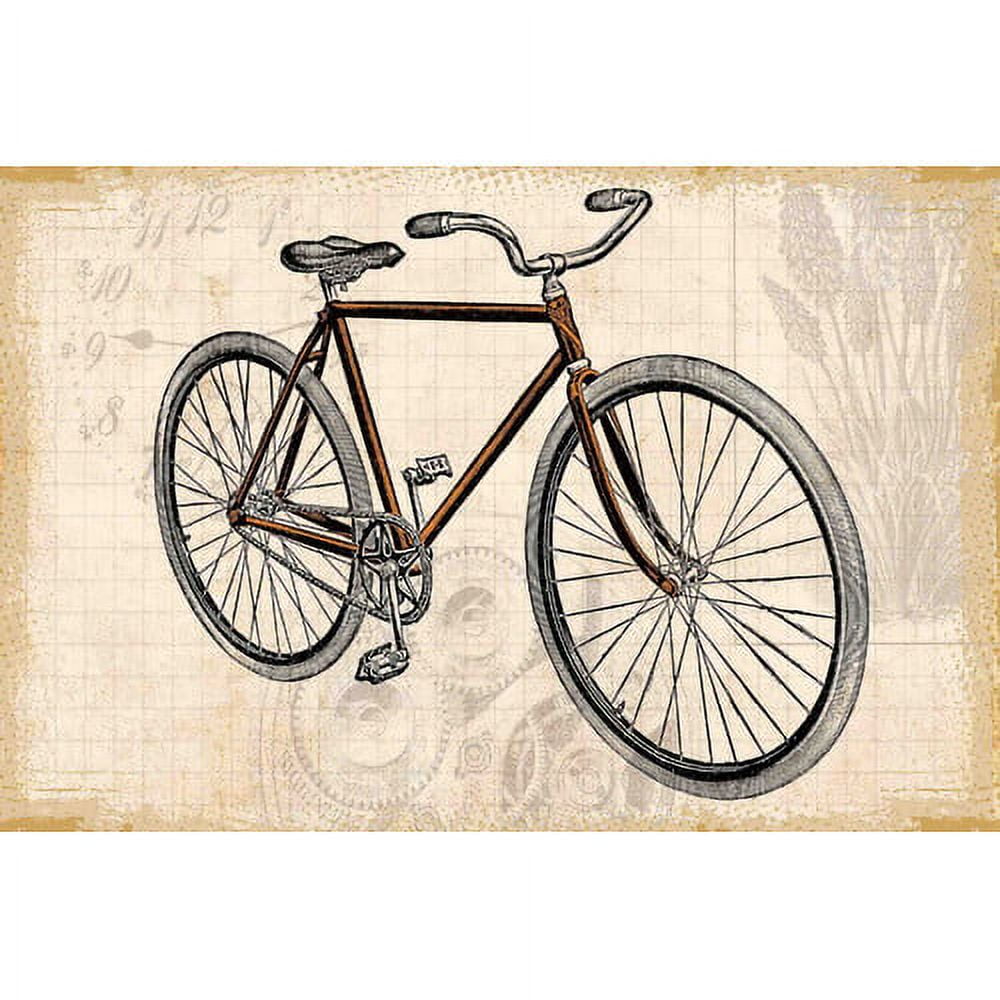 Red Bicycle Transportation Canvas Art in Brown Frame
