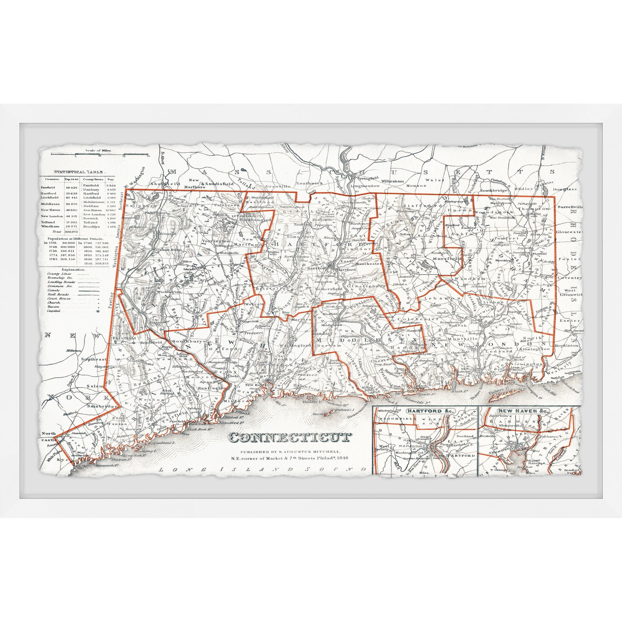 Marmont Hill Red Outline Connecticut II Framed Wall Art, 16" x 24"