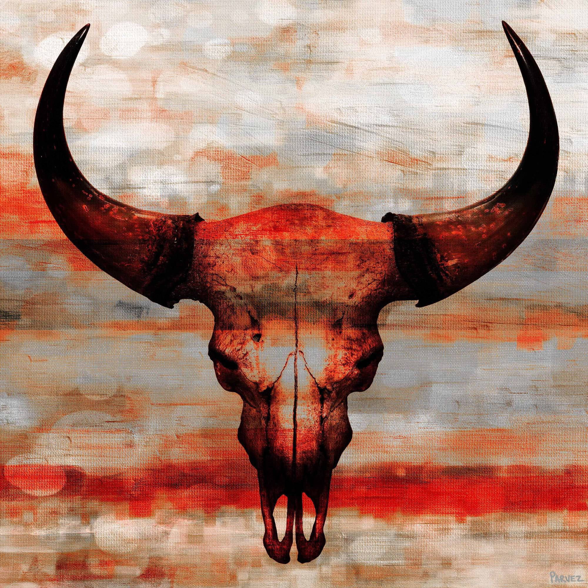 Parvez Taj "Red Skull" Painting Print on Canvas