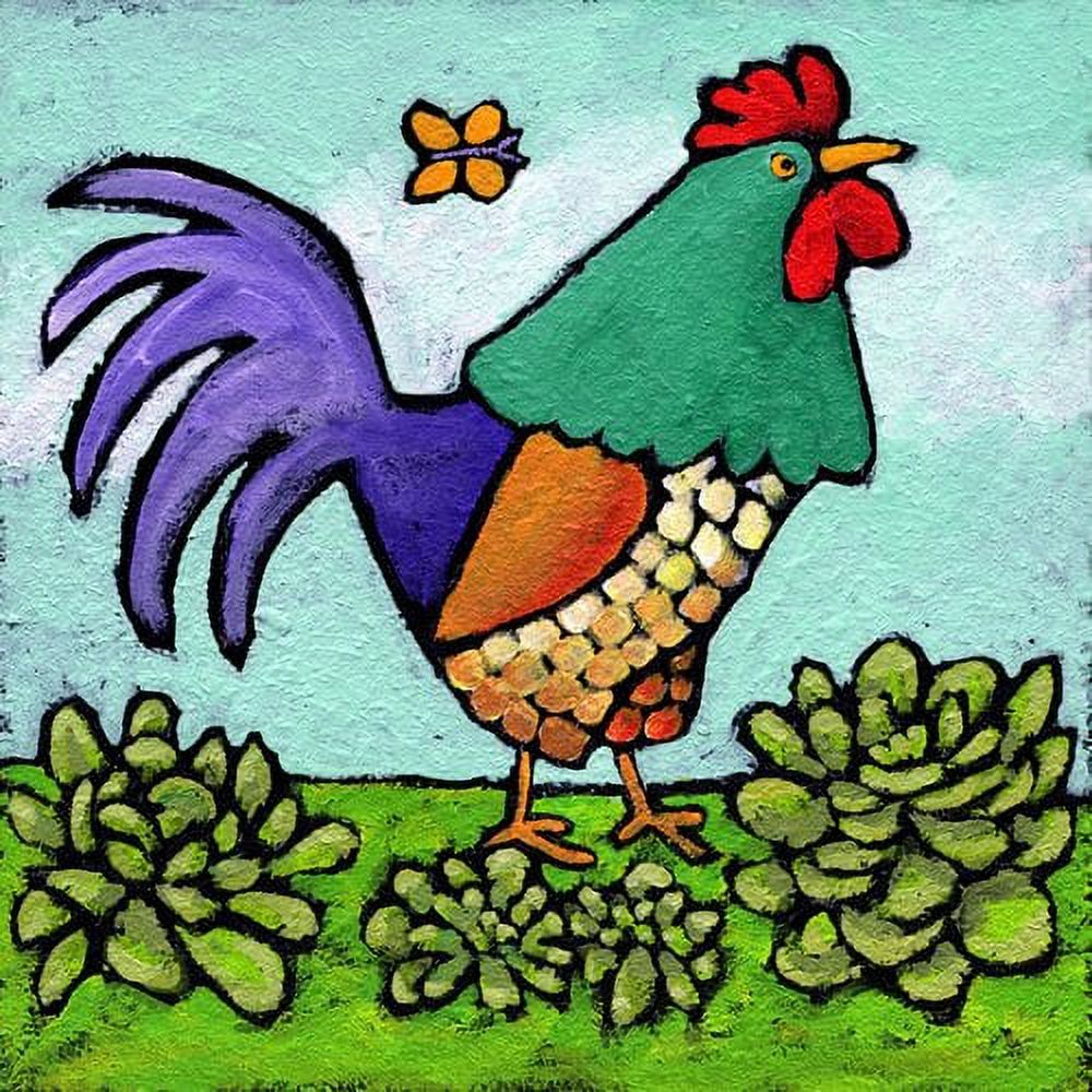 Marmont Hill - "Rooster and Butterfly" by Janet Nelson Painting Print on Wrapped Canvas