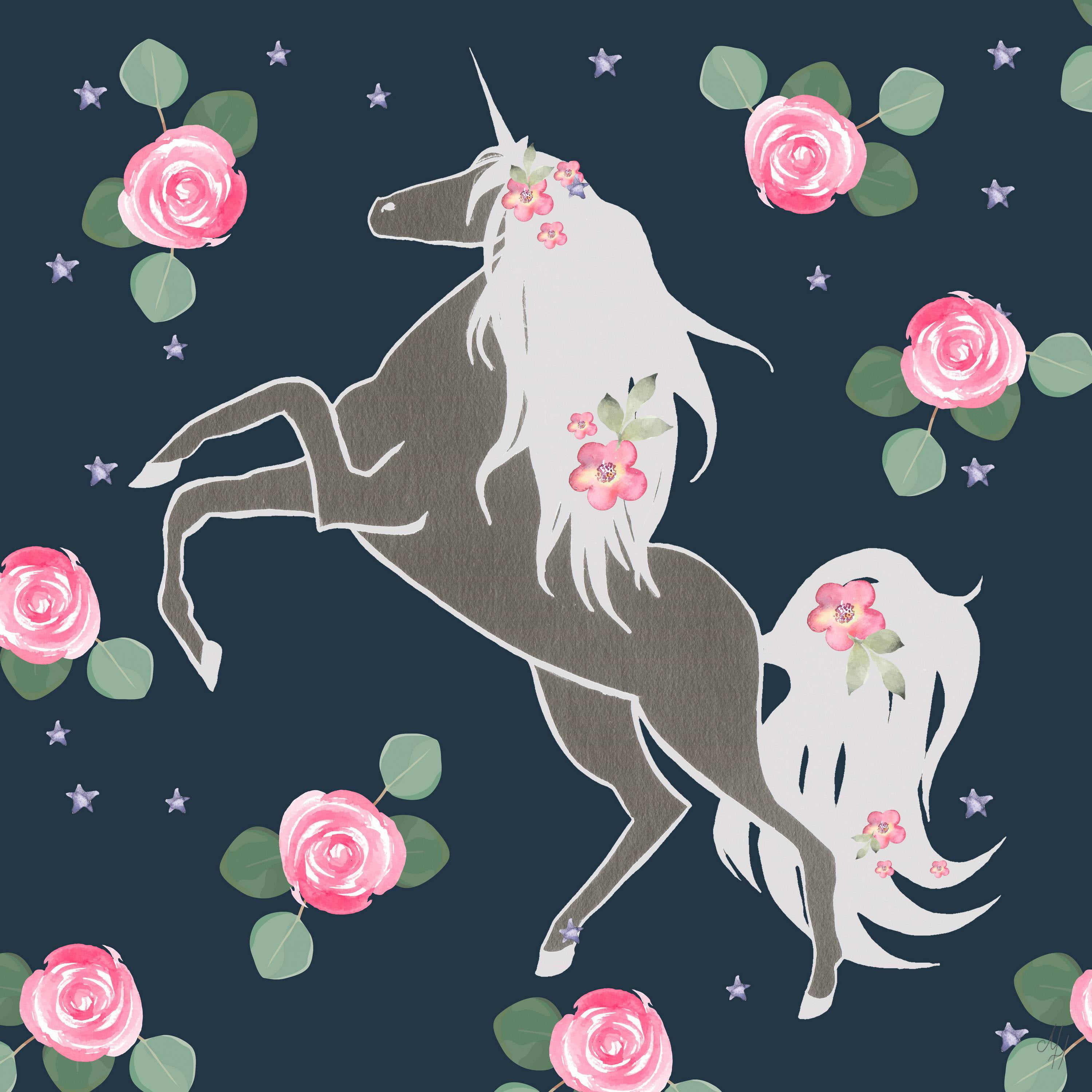 Marmont Hill Rose Bloom Unicorn Canvas Wall Art