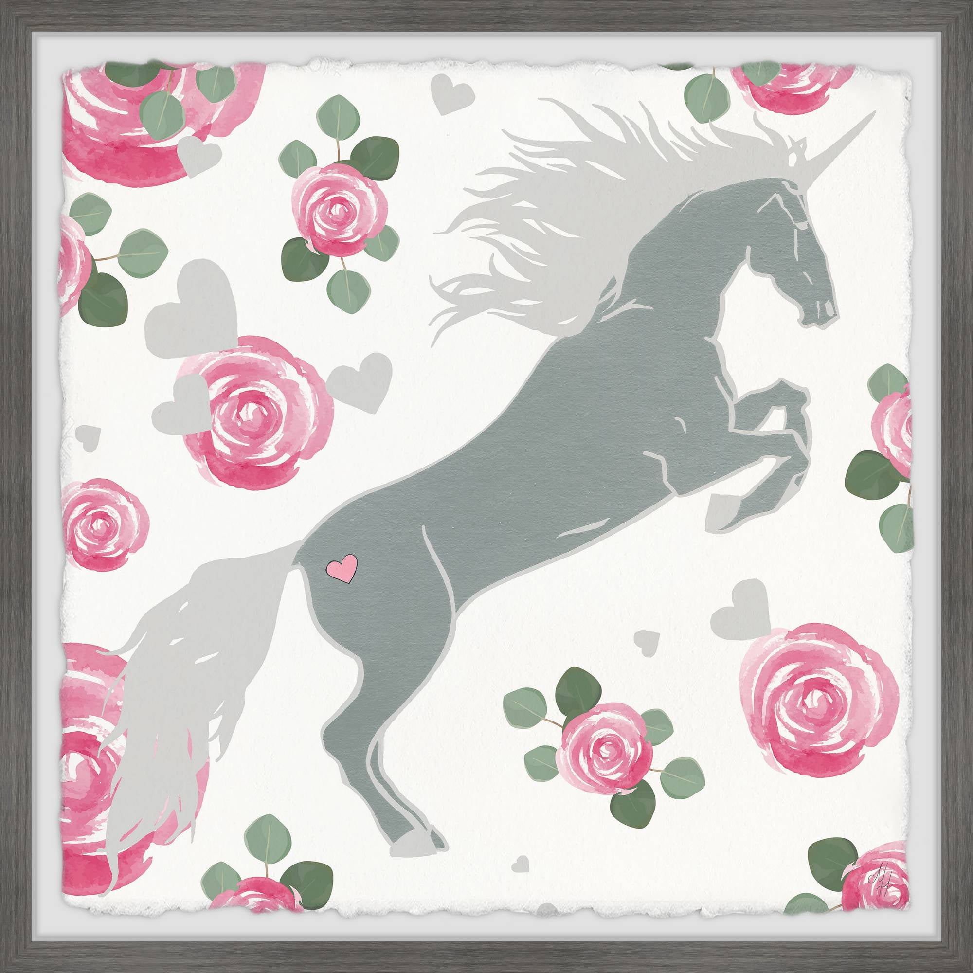 Marmont Hill Rose Unicorn Framed Wall Art