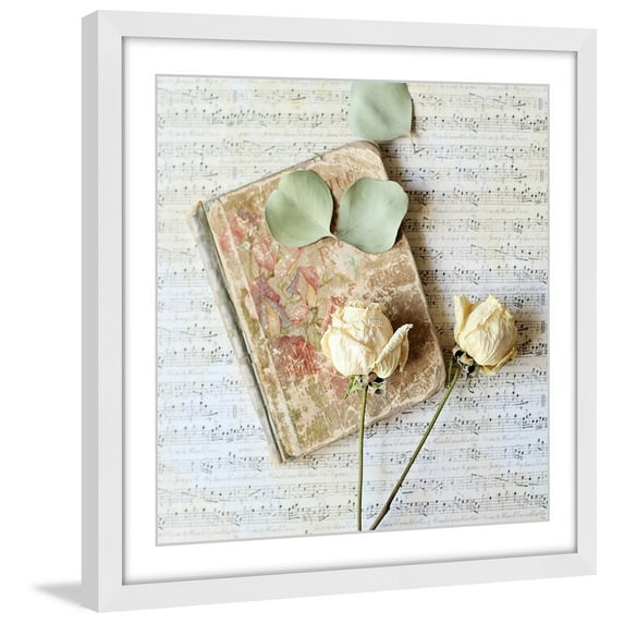 Marmont Hill - "Roses and Vintage Book" by Sylvia Cook Framed Painting Print