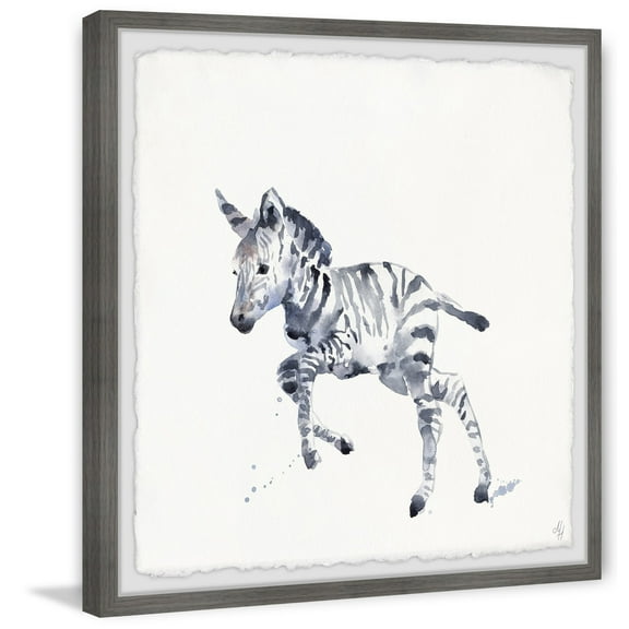 Marmont Hill Running Zebra Framed Wall Art, 12.00" x 1.50"
