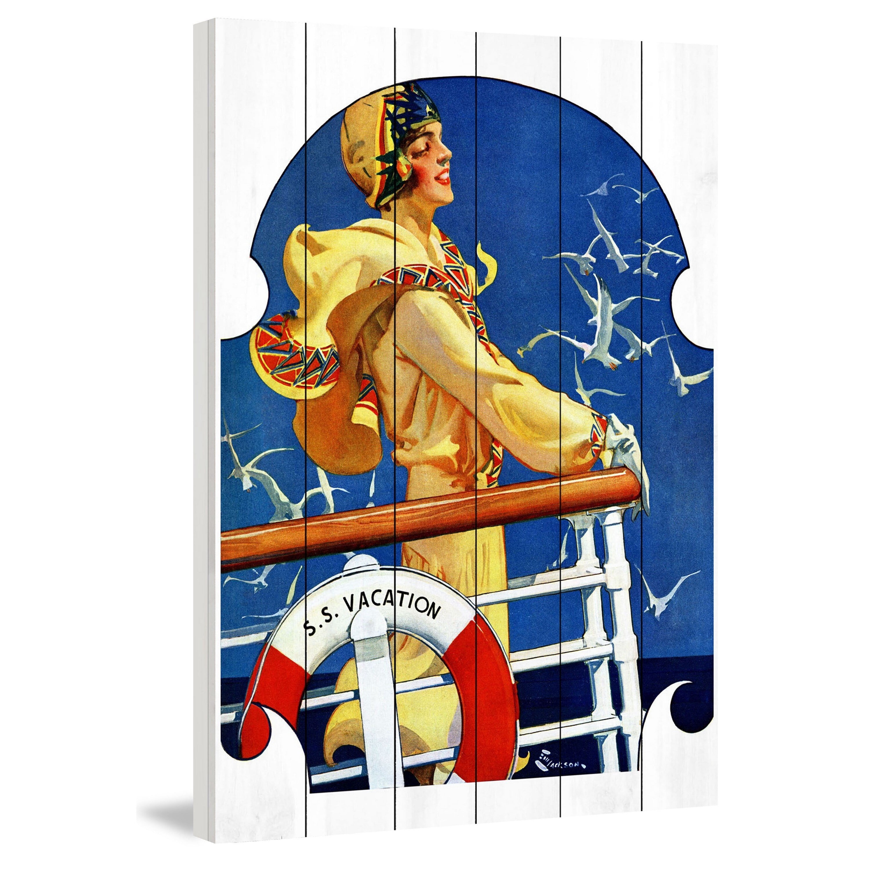 Marmont Hill "S.S. Vacation" Painting Print on White Wood