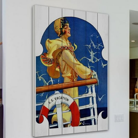 Marmont Hill "S.S. Vacation" Painting Print on White Wood