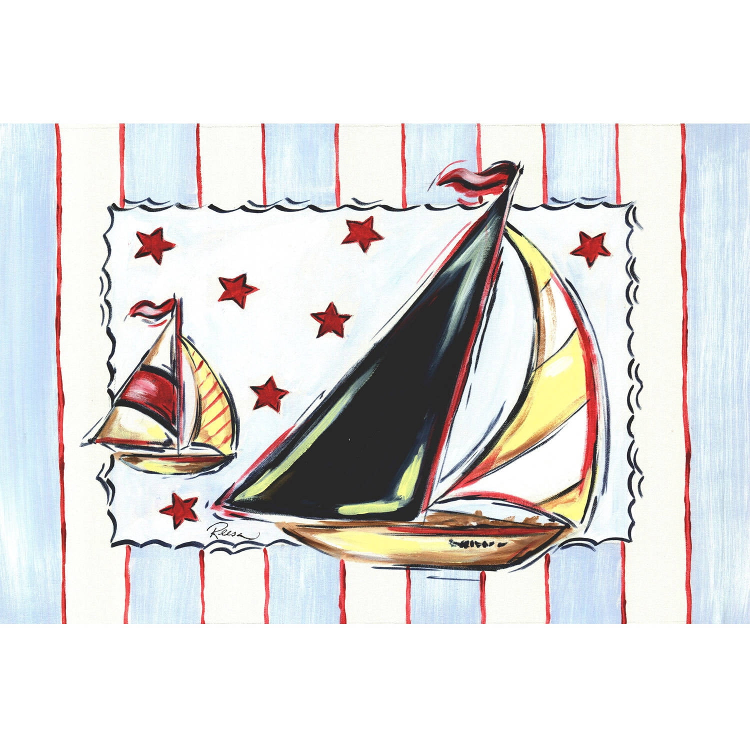 Marmont Hill "Sailboat-Blue" by Reesa Qualia Painting Print on Wrapped Canvas