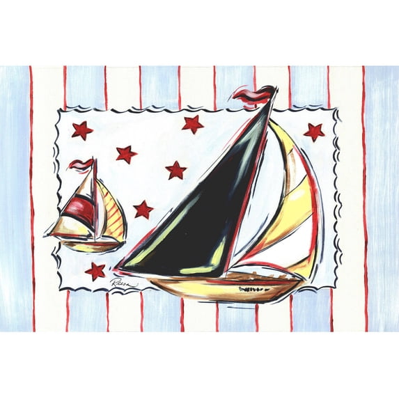 Marmont Hill "Sailboat-Blue" by Reesa Qualia Painting Print on Wrapped Canvas