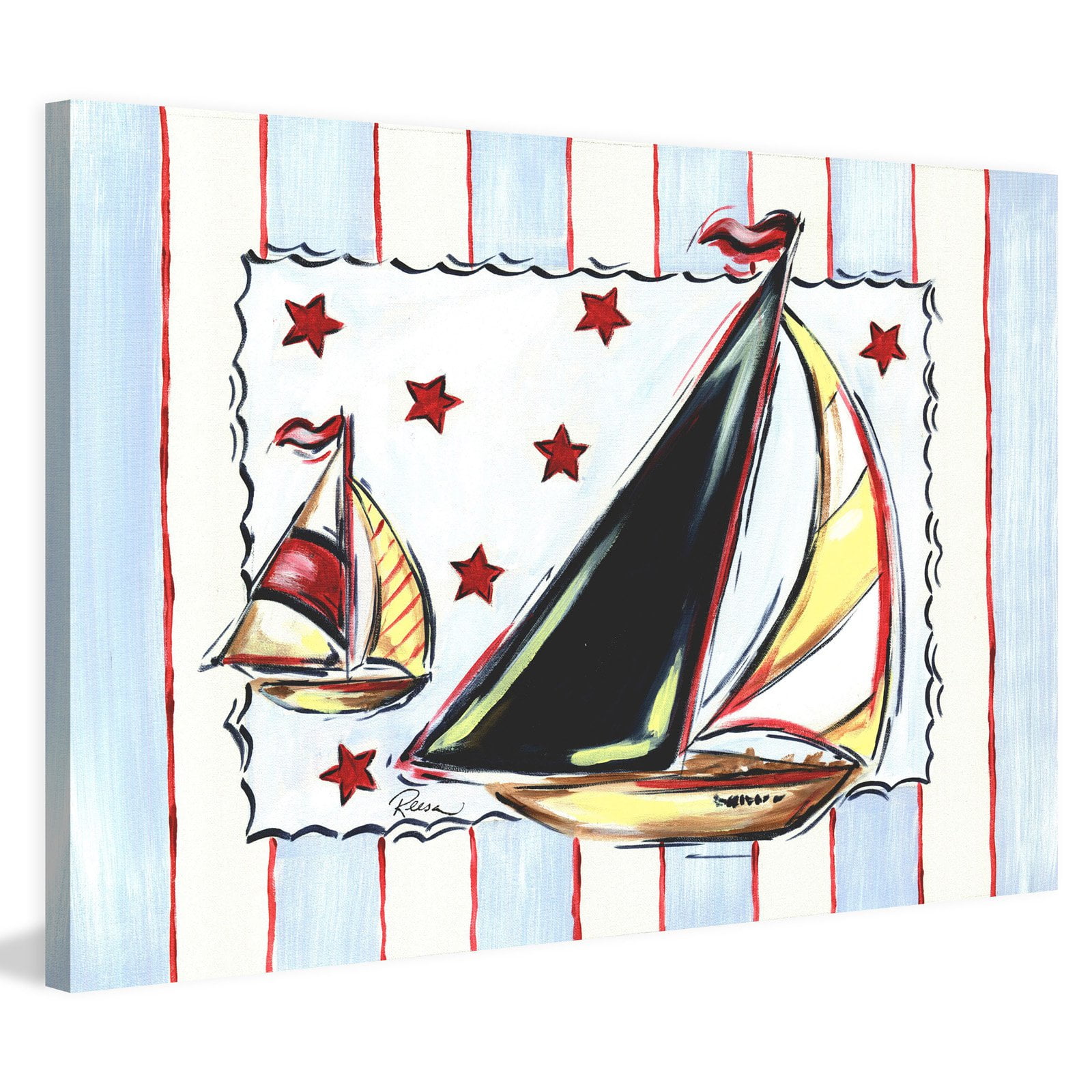 Marmont Hill "Sailboat-Blue" by Reesa Qualia Painting Print on Wrapped Canvas