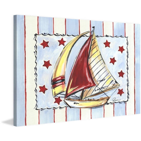 Marmont Hill "Sailboat-Red" by Reesa Qualia Painting Print on Wrapped Canvas