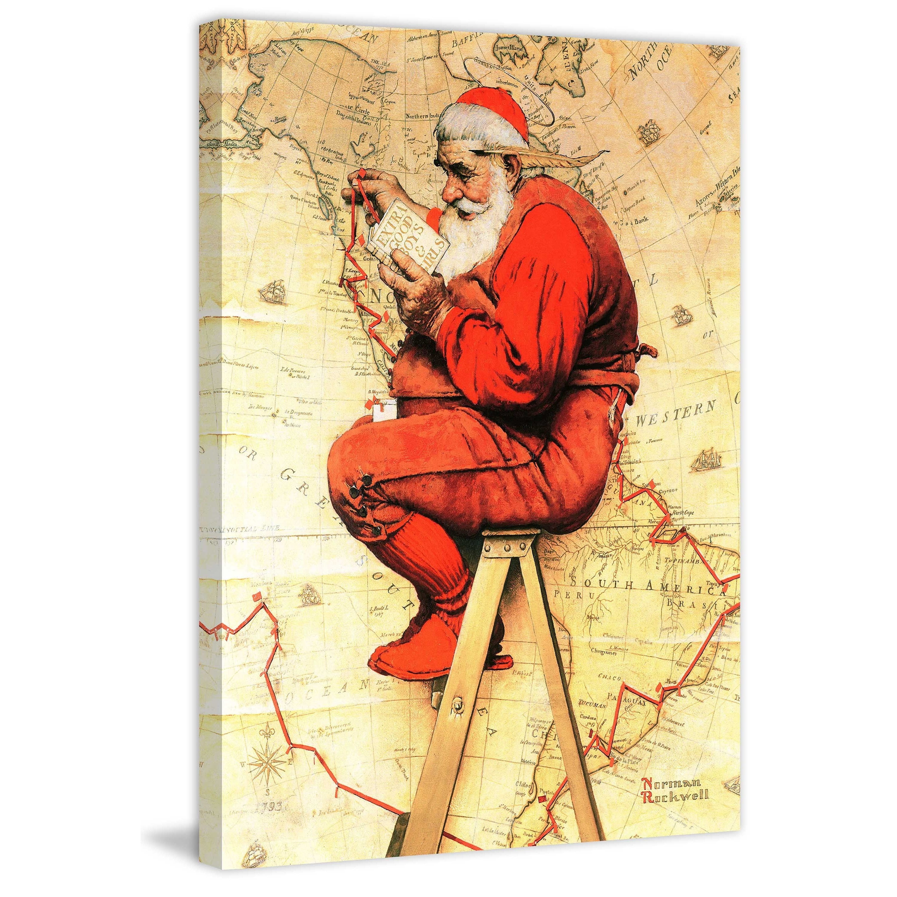 Marmont Hill "Santa at the Map" by Norman Rockwell Painting Print on Canvas