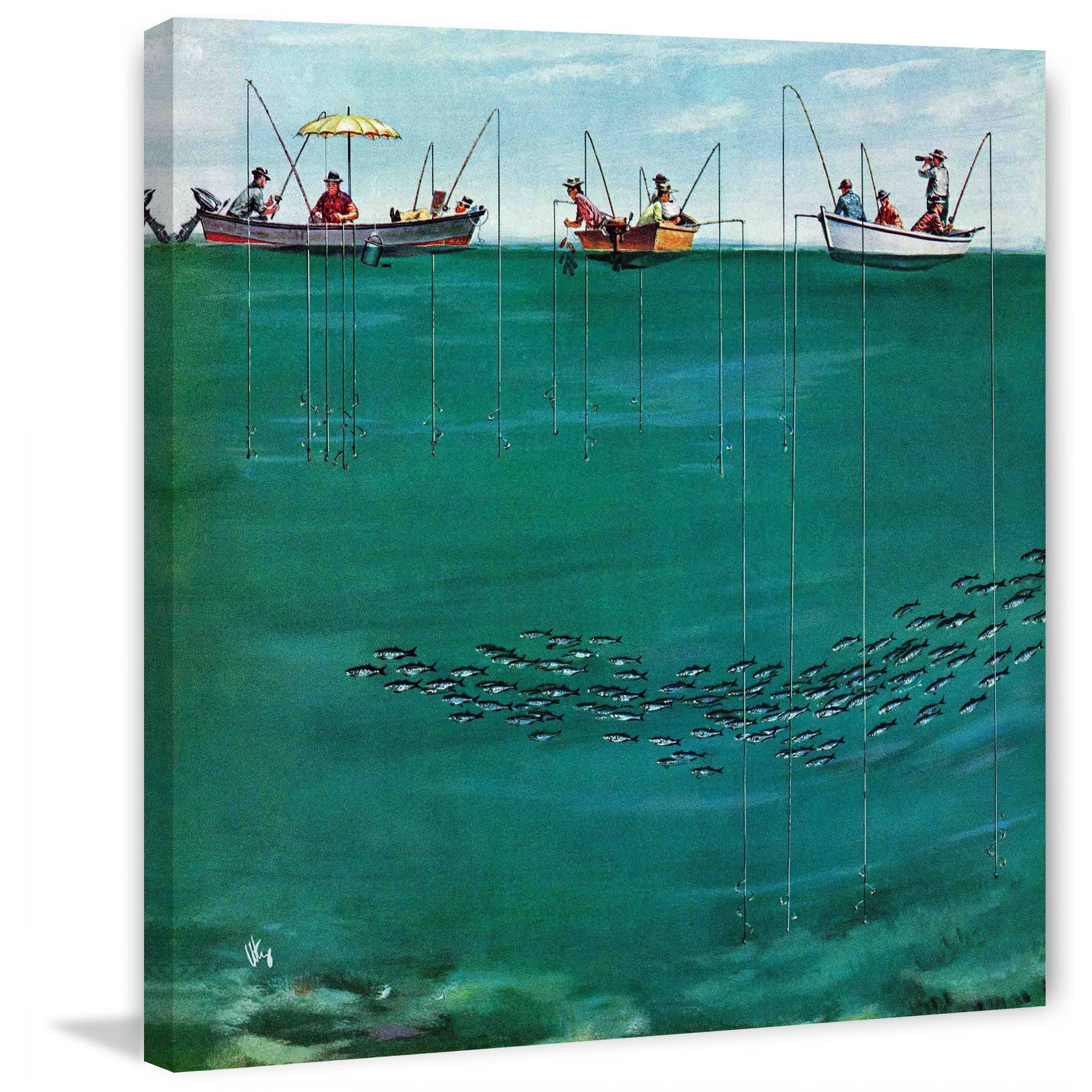 Marmont Hill School of Fish Among Lines by Thornton Utz Painting Print on Canvas