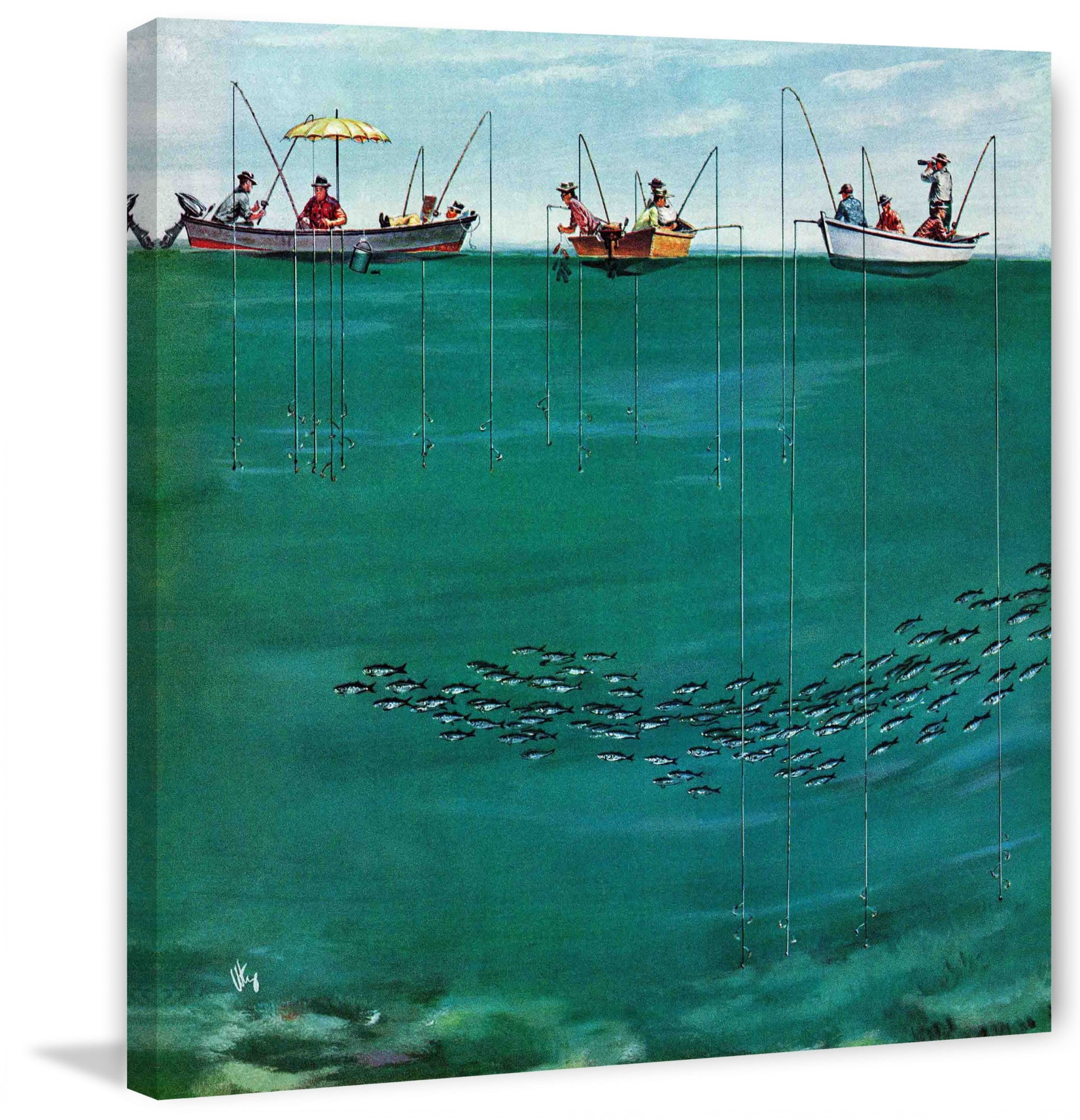 Marmont Hill School of Fish Among Lines by Thornton Utz Painting Print on Wrapped Canvas
