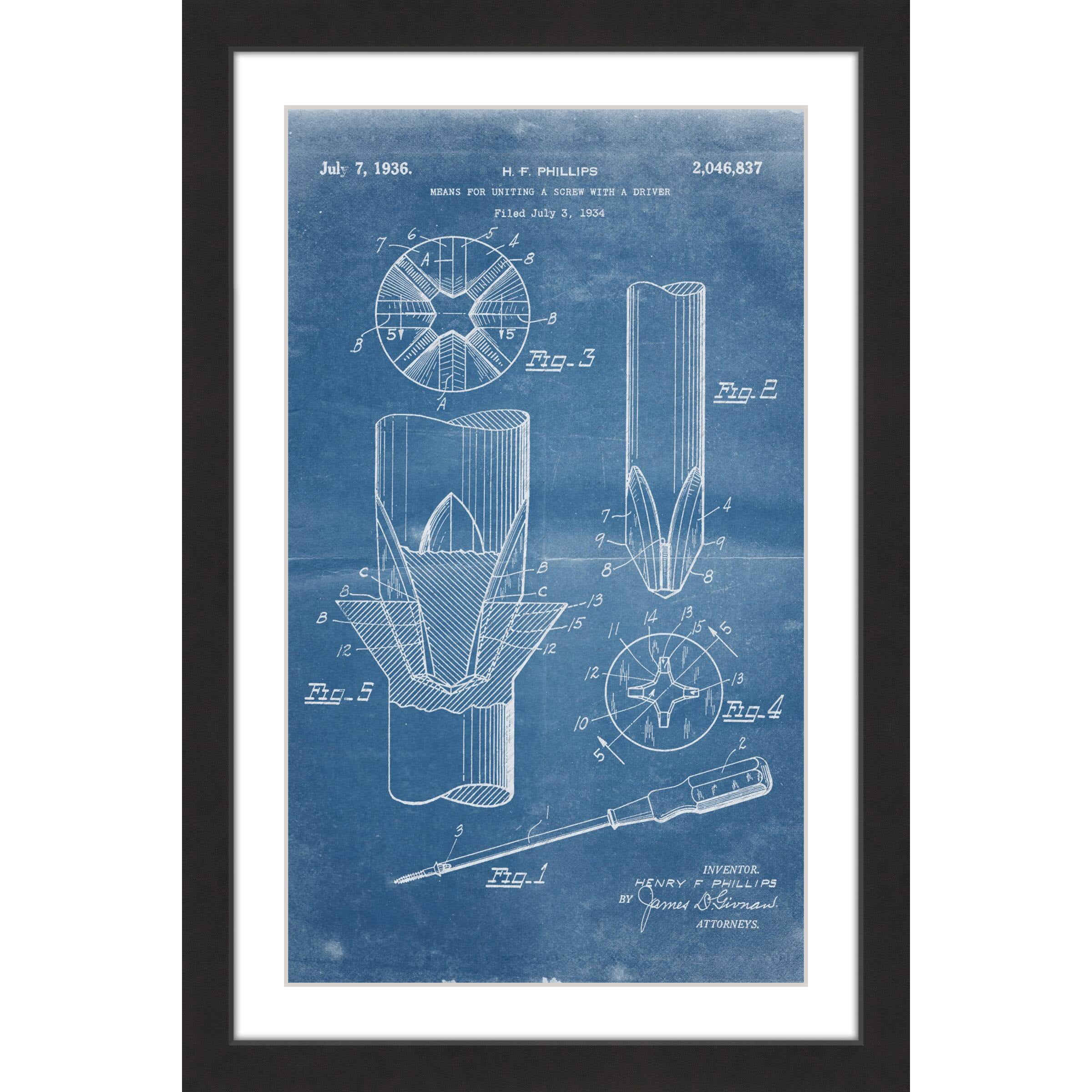 Marmont Hill - "Screwdriver 1936 Blueprint" by Steve King Framed Painting Print