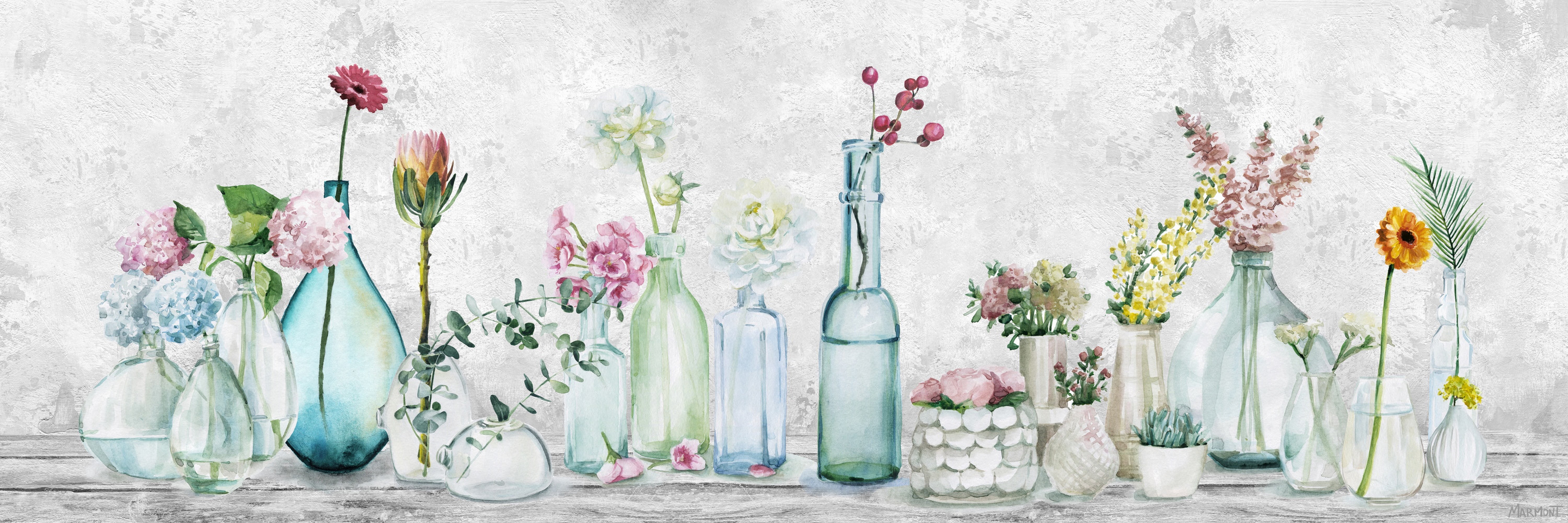 Marmont Hill Series of Colorful Flowers Canvas Wall Art, 15" x 45"