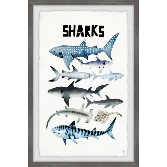 Marmont Hill Sharks Framed Wall Art, 8.00" x 1.50"