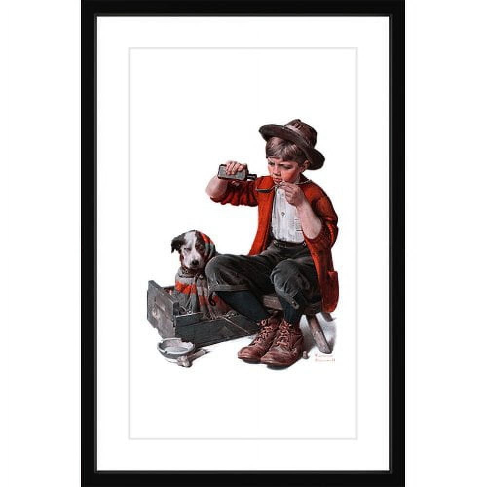 Norman Rockwell Sick Puppy 30" x 20" Framed Canvas Art Print