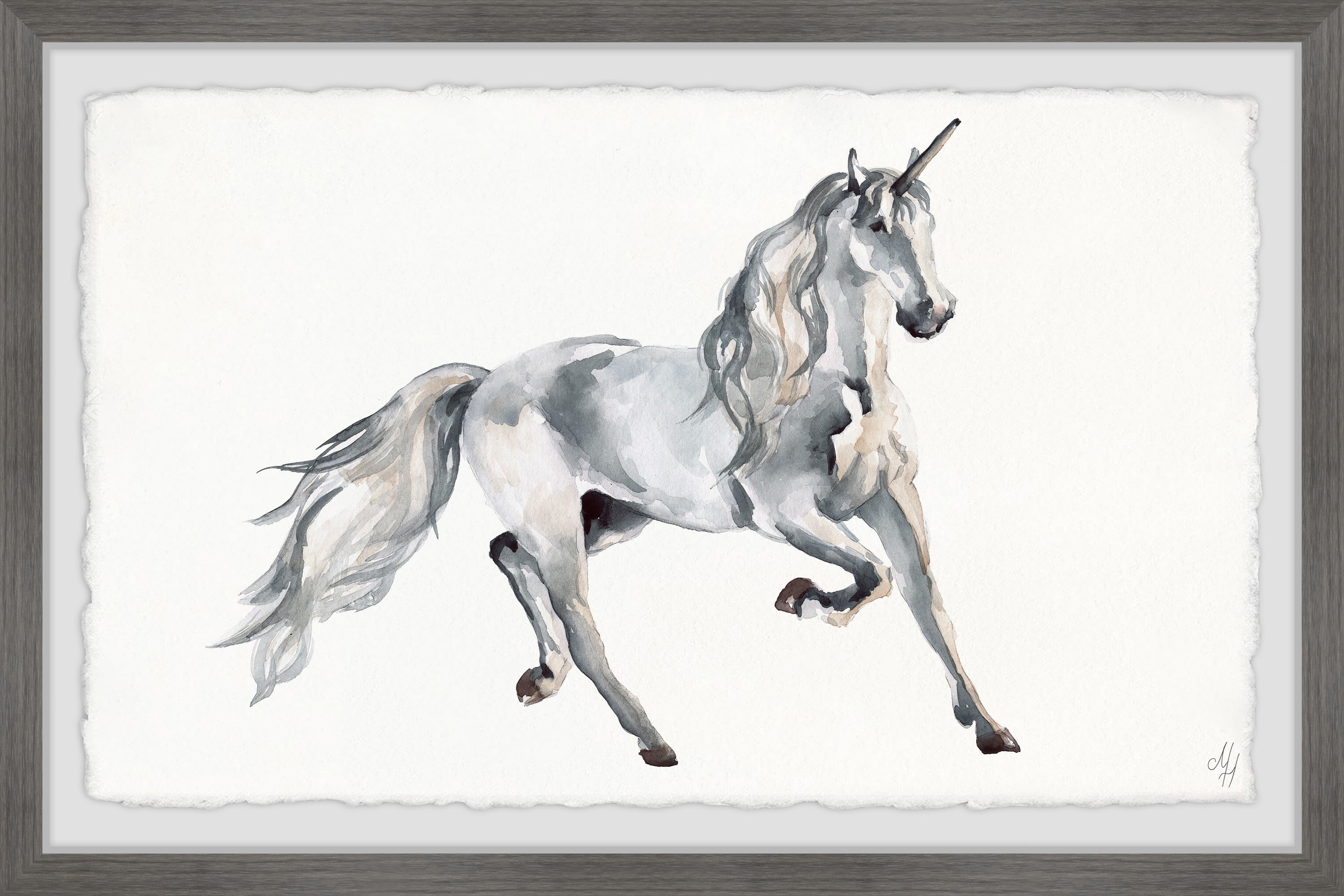 Marmont Hill Silver Unicorn Framed Wall Art, 12.00" x 1.50"