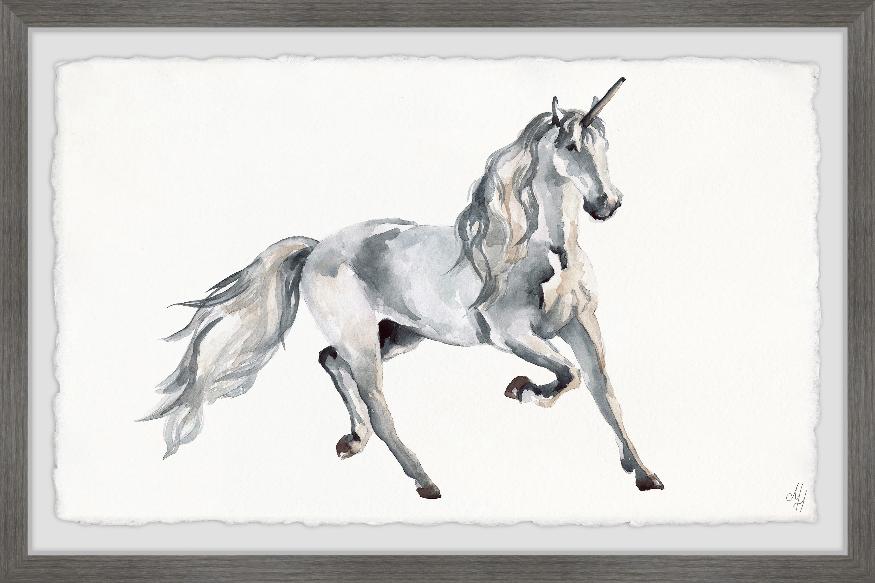 Marmont Hill Silver Unicorn Framed Wall Art, 36.00" x 1.50"