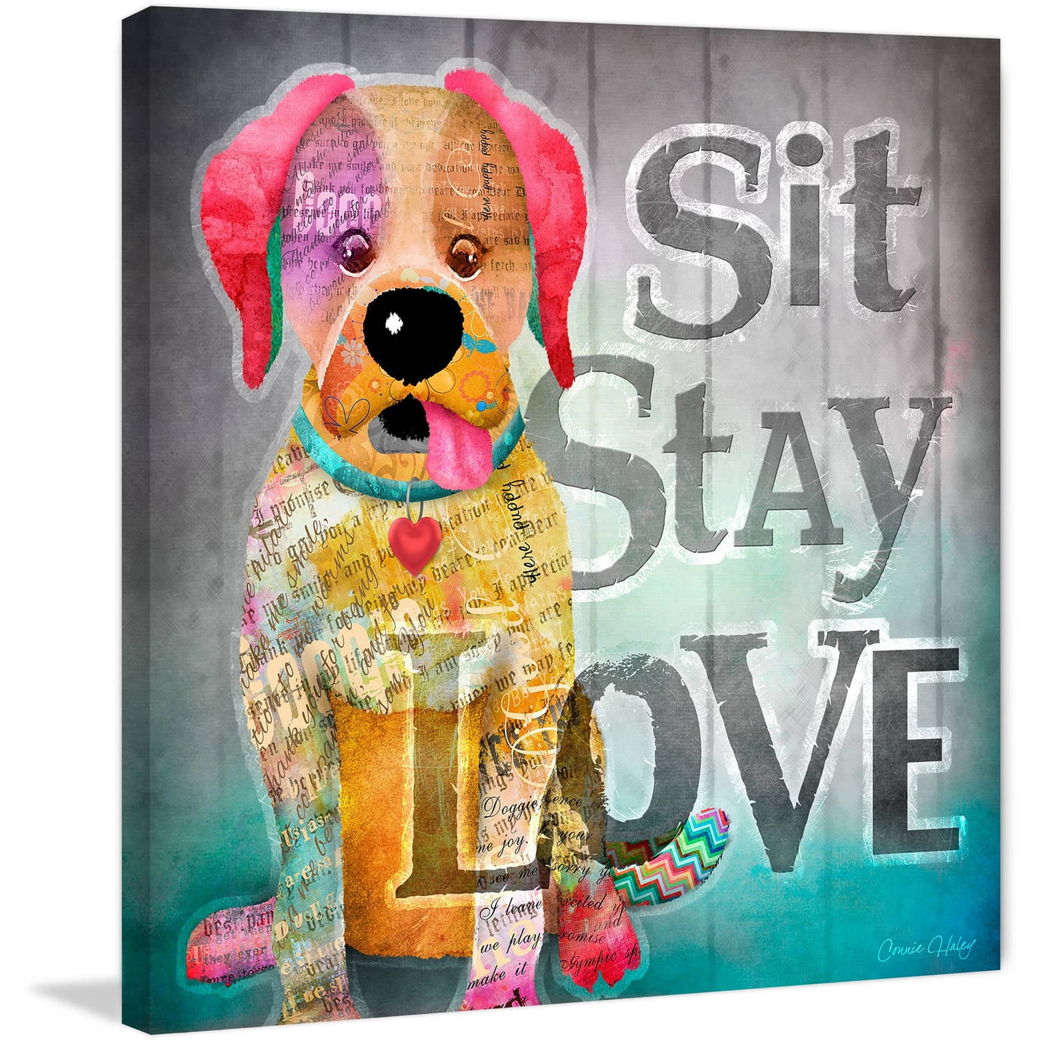 "Sit Stay Love" Painting Print on Wrapped Canvas