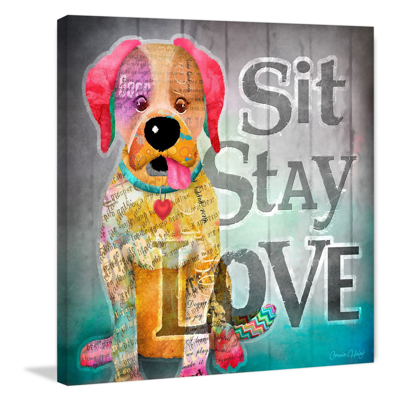 Marmont Hill - "Sit Stay Love" by Connie Haley Painting Print on Wrapped Canvas