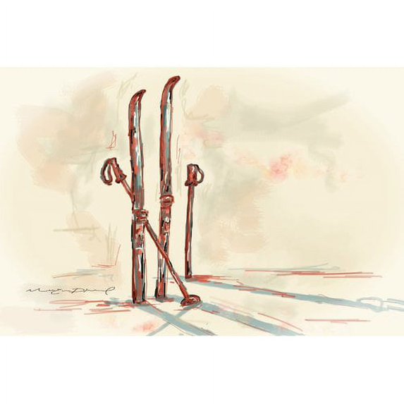 Marmont Hill - "Skis" by Marie-Eve Pharand Painting Print on Wrapped Canvas