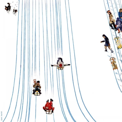 Marmont Hill Sledding Designs in the Snow by John Falter Painting Print on Canvas