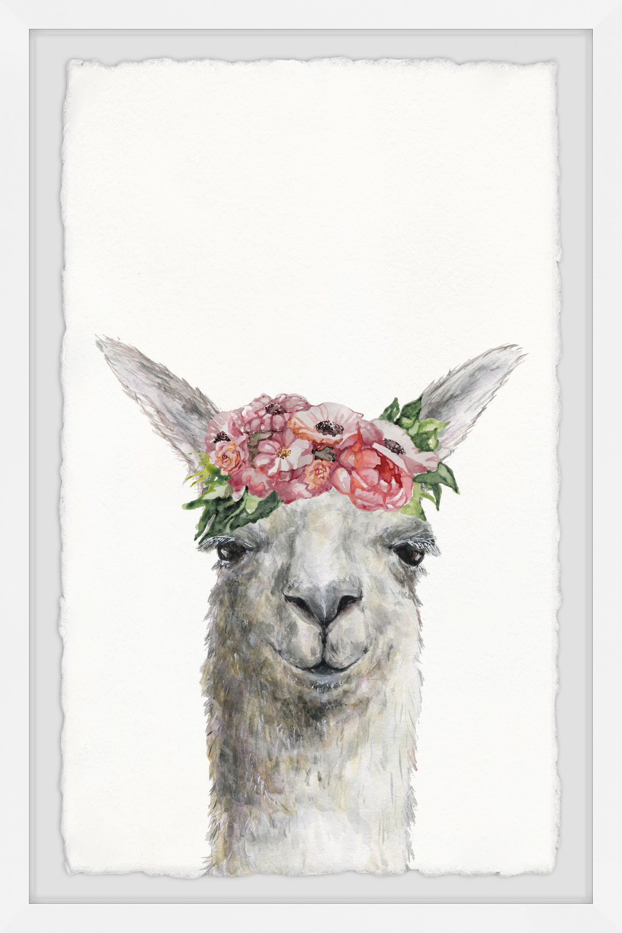 Marmont Hill Sleepy Flower Crowned Llama Framed Wall Art, 16.00" x 1.50"