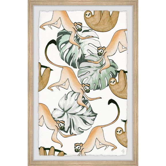 Marmont Hill Sloth And Monkeys Framed Wall Art, 24.00" x 1.50"