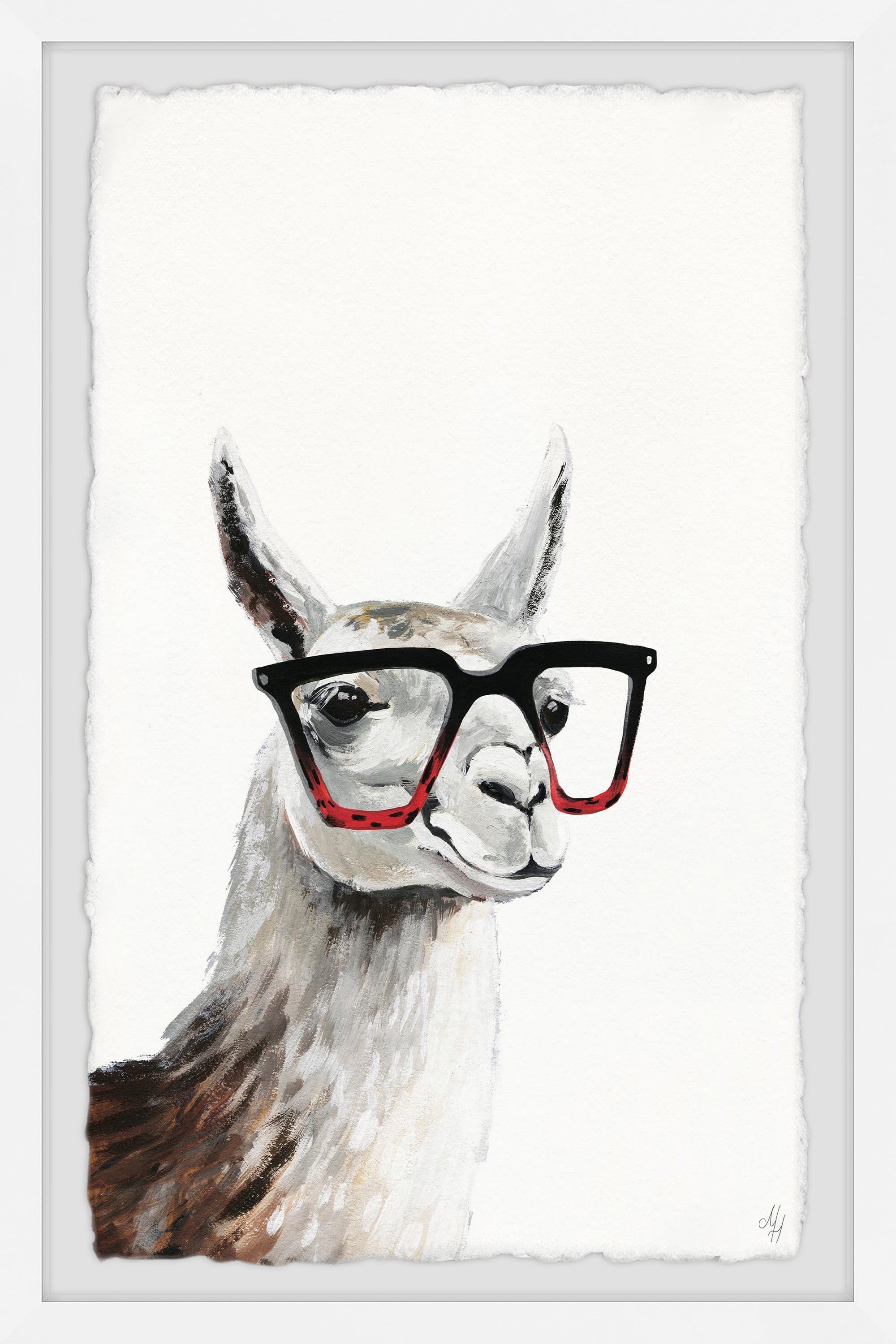 Smart Llama Print on Canvas with White Frame