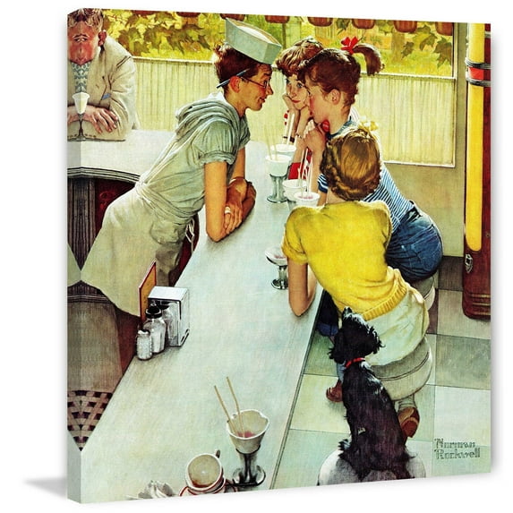 MARMONT HILL - "Soda Jerk" by Norman Rockwell Painting Print on Canvas - Multi-Color 32 x 32