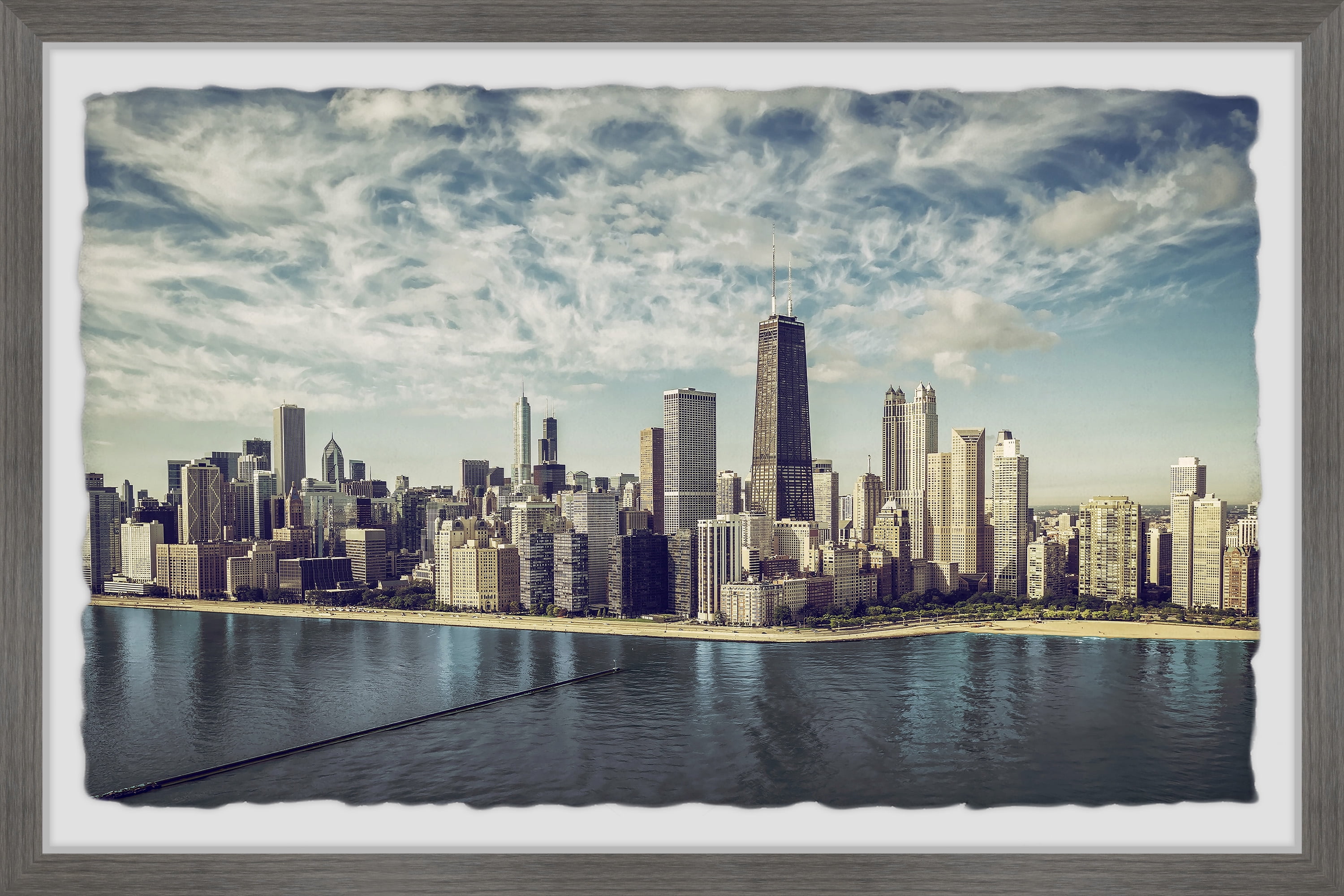 Spectacular Chicago Skyline Framed Print in Gray Frame