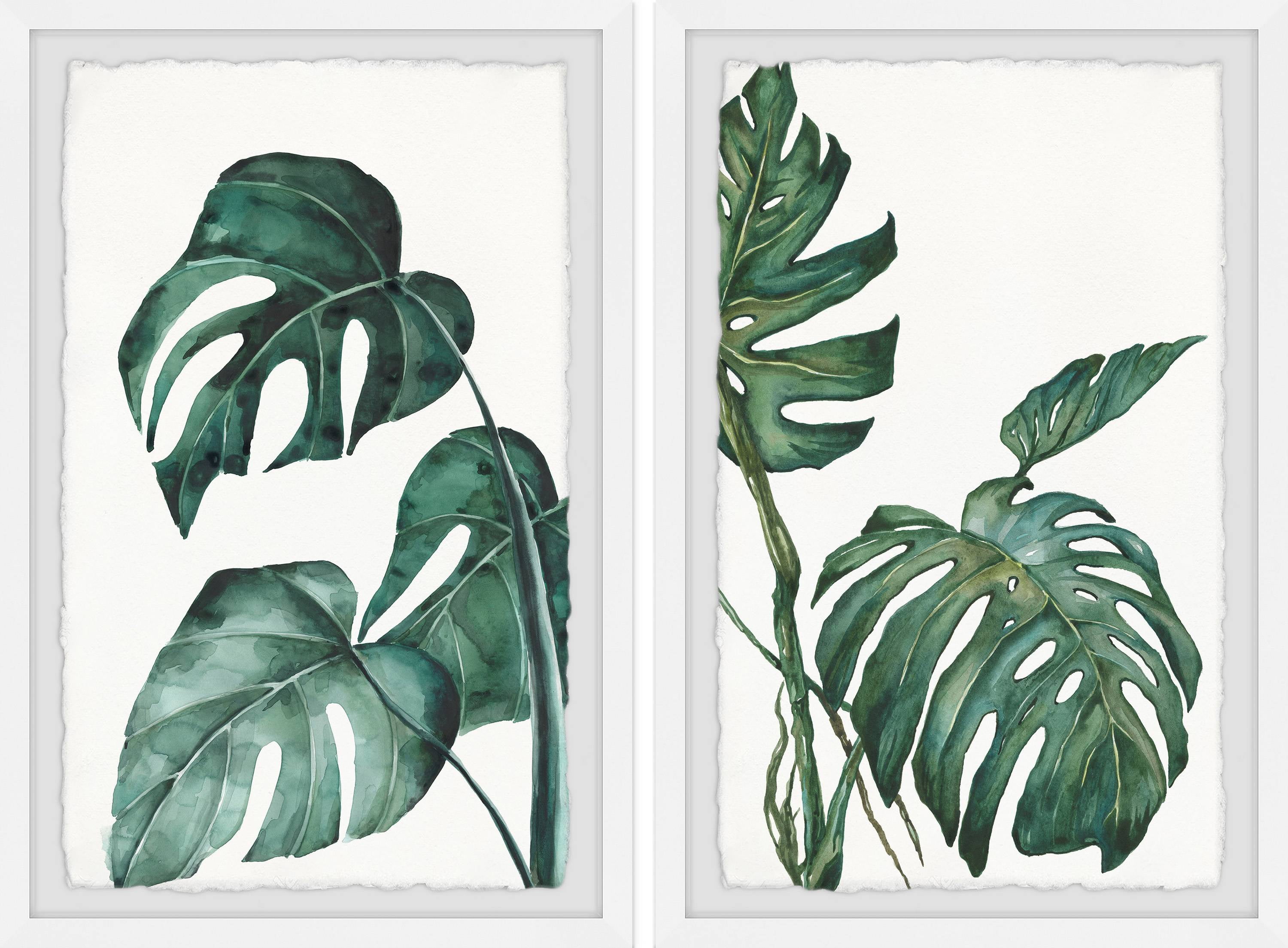 Large Green and White Botanical Giclee Print Diptych