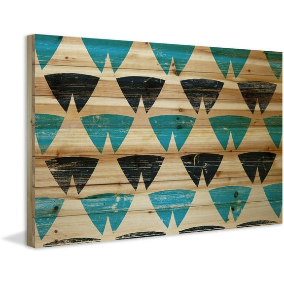 Marmont Hill - "Split Triangles" Painting Art Print On Natural Pine Wood, 36.0" x 1.5"