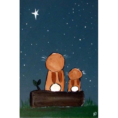 Marmont Hill "Stargazing Bunnies" by Andrea Doss Painting Print on Wrapped Canvas