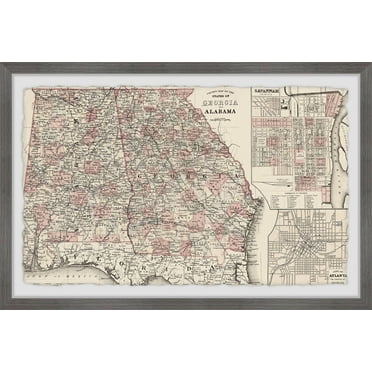 Marmont Hill State of Georgia and Alabama Framed Wall Art, 8" x 12"
