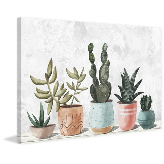 Marmont Hill Succulent Pastel Pots Painting Print on Wrapped Canvas