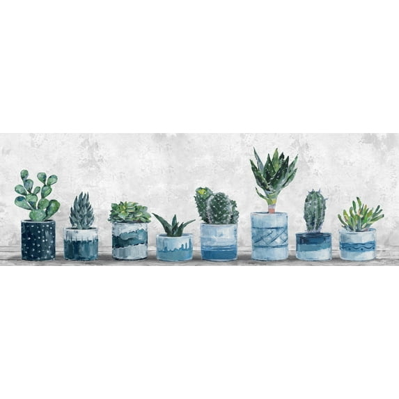 Marmont Hill Succulents in Blue Pots Canvas Wall Art, 10" x 30"