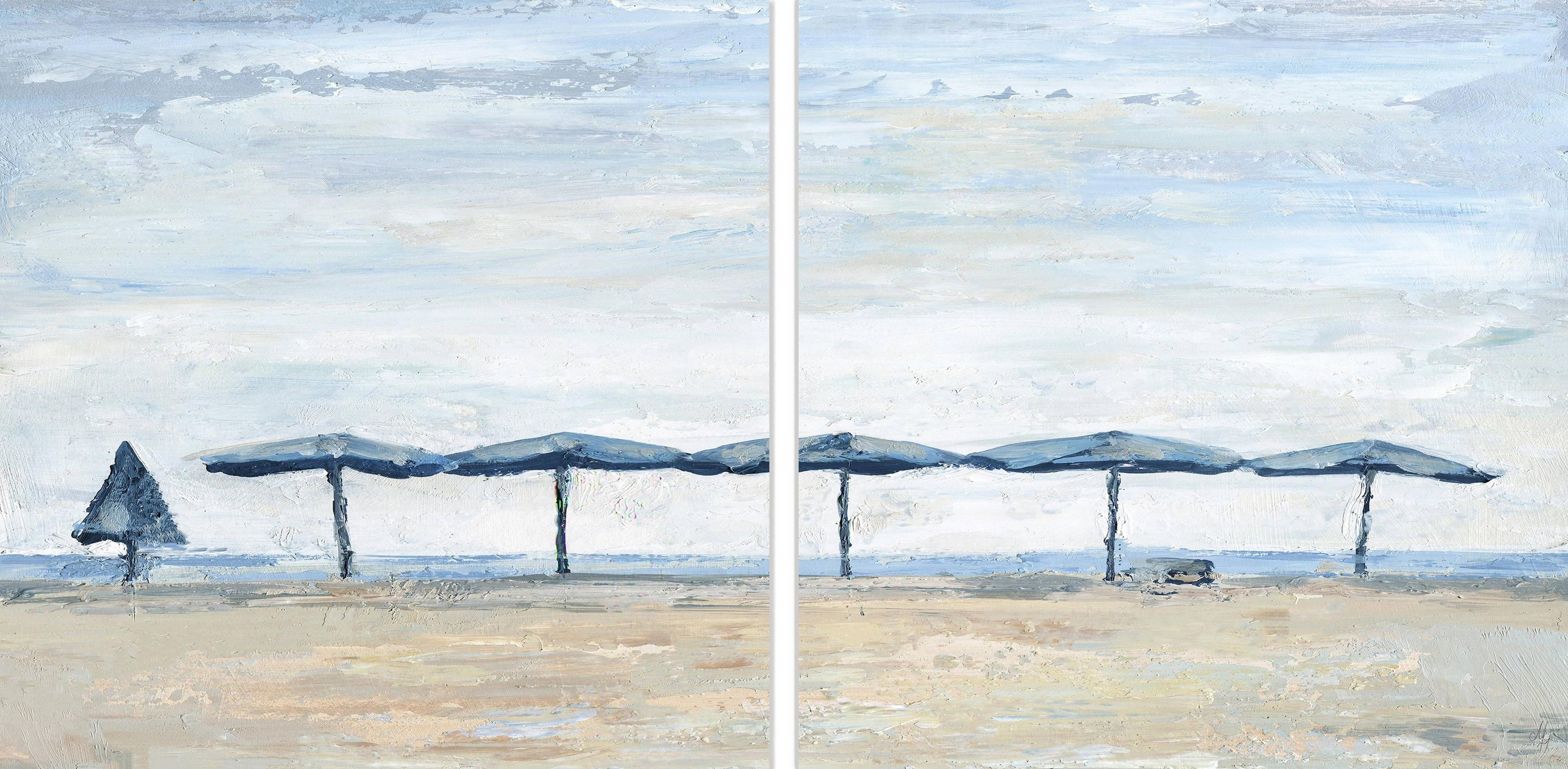 Sunny Day at the Beach Seashore Canvas Wall Art Set