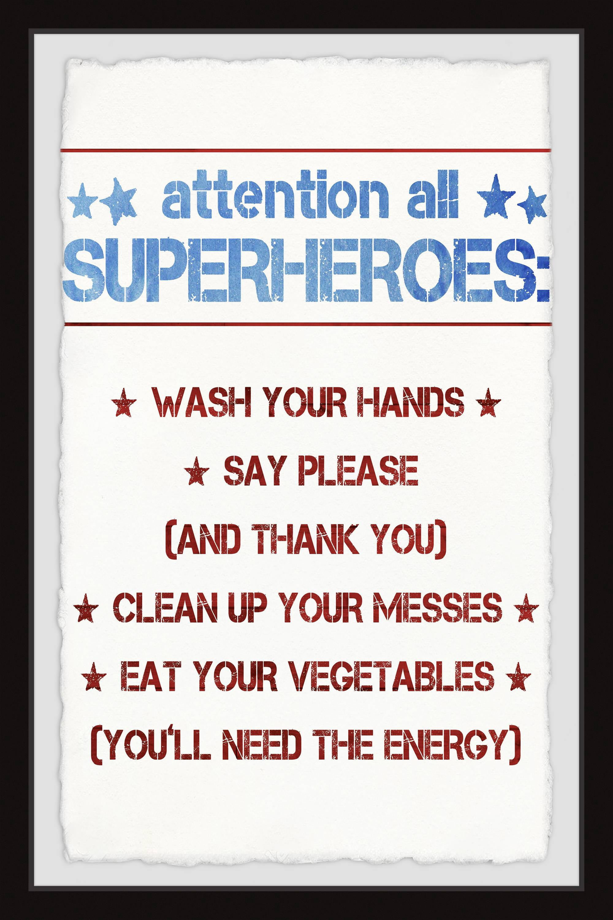 Marmont Hill Superhero House Rules Framed Wall Art, 24.00" x 1.50"